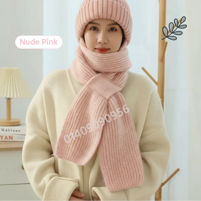 Windproof Cap with Scarf (Nude Pink)